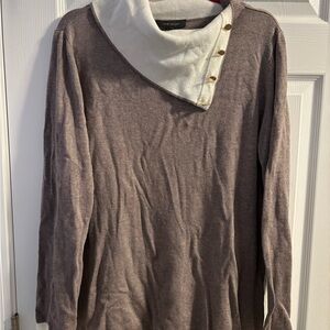 Ann Taylor Taupe Sweater with Ivory Cowl Neck